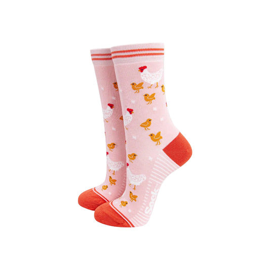 Hens and Chicks Bamboo Socks in Pink