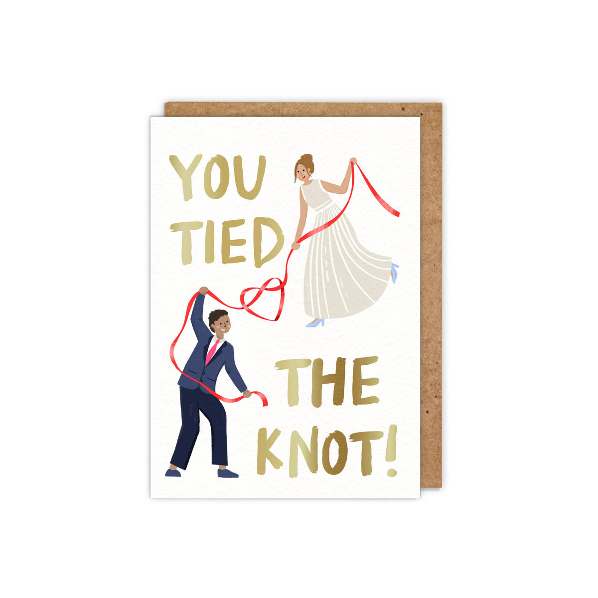 You Tied The Knot! Gold Foiled Illustrated Wedding Card