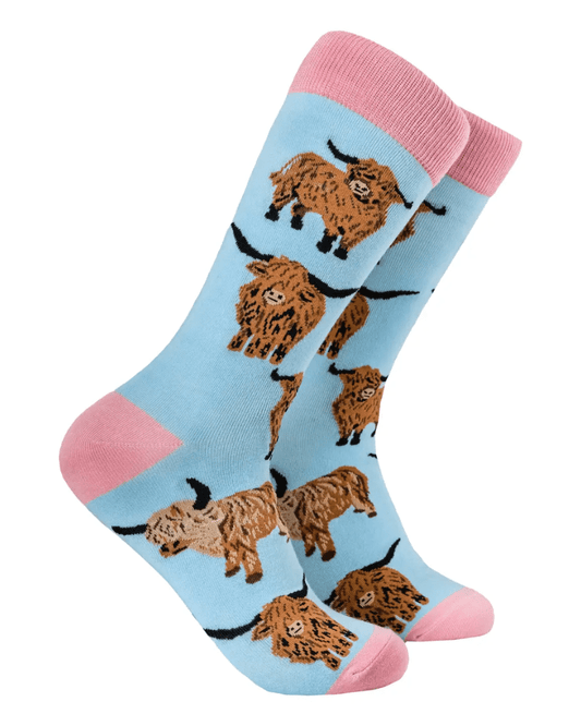 Aqua Och Aye The Moo Highland Cow Crew Socks - Pink Poodle Boutique - S2269S