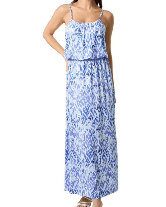 Aztec Cami Puffball Maxi Dress Blue Tone - Pink Poodle Boutique - NL257945002 - SM