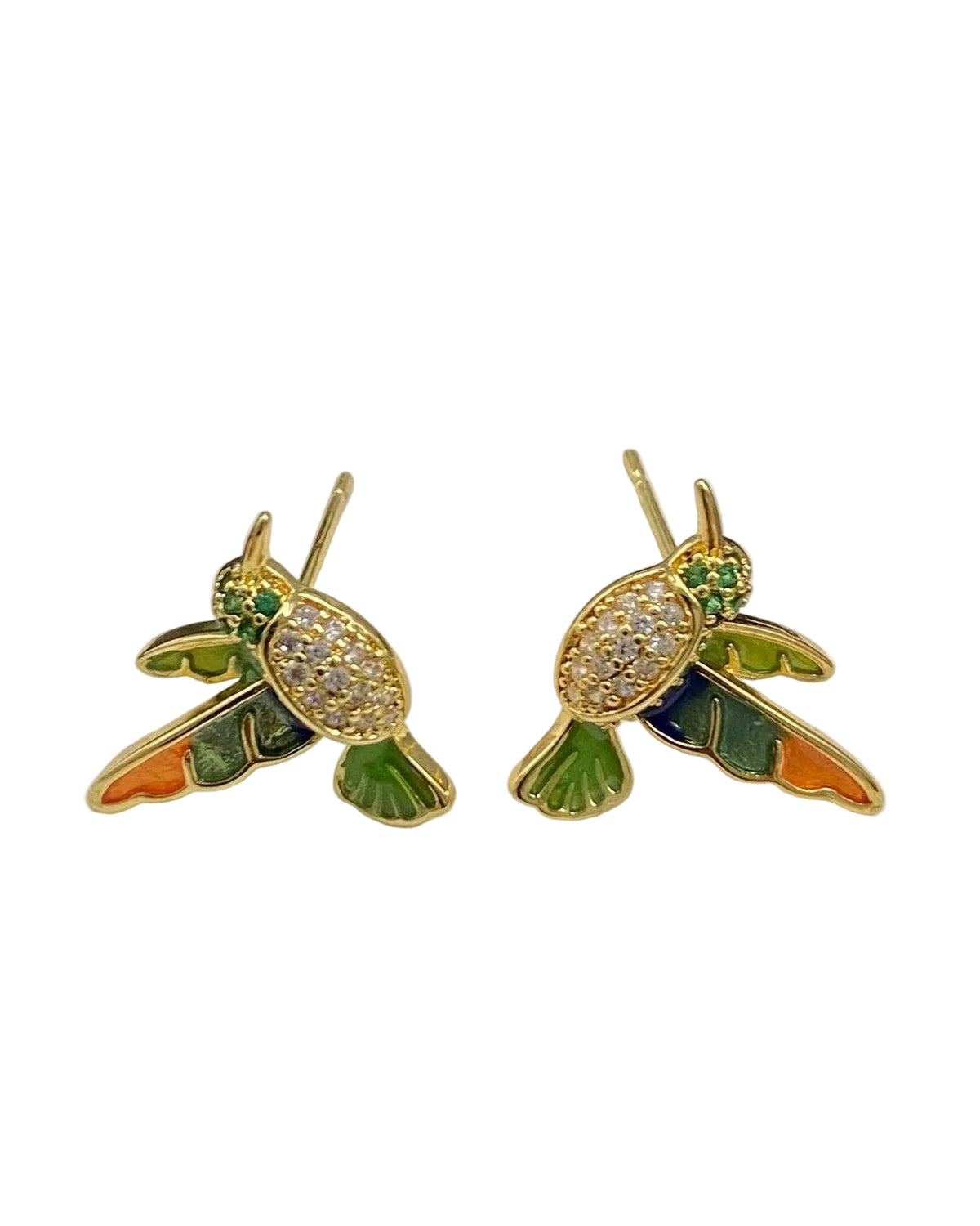 Rhinestone Enamel Hummingbird Studs