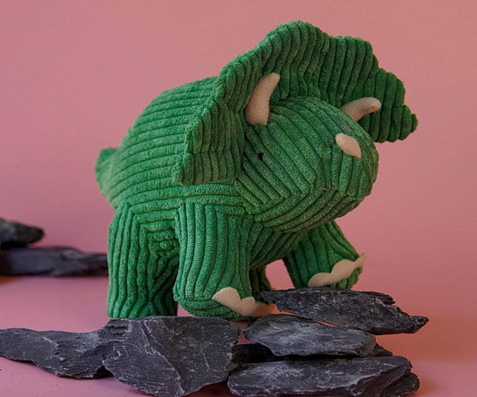 Corduroy Triceratops Dinosaur Plush Toy in Green