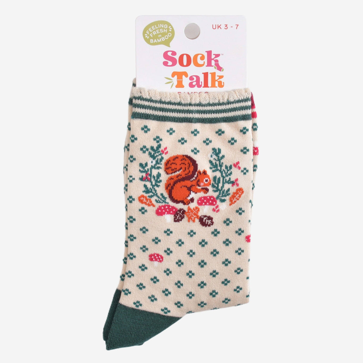 Squirrel Wreath Bamboo Socks in Cream