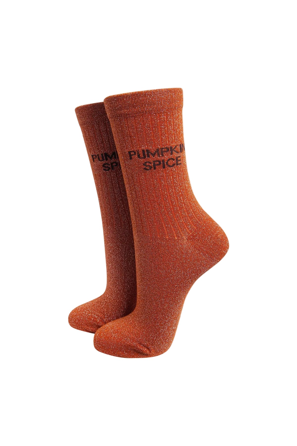 Pumpkin Spice Combed Cotton Glitter Socks in Burnt Orange