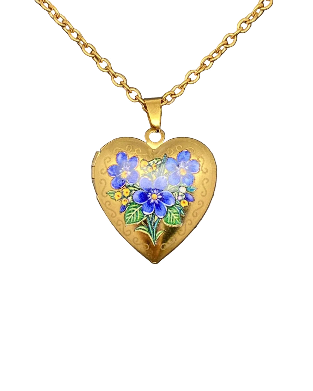 Flower Pattern Heart Locket 18K Gold Plated Necklace