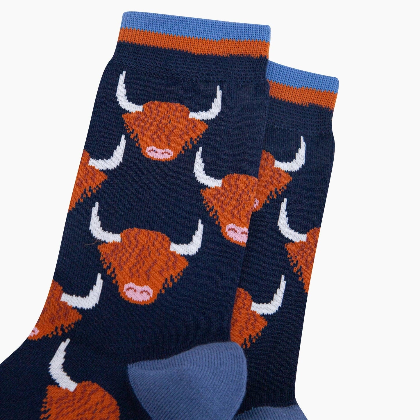 Highland Cow Bamboo Socks in Navy Blue