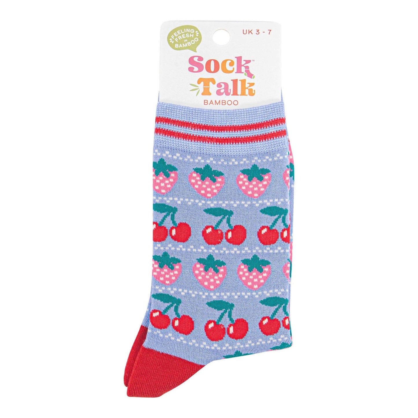 Strawberries & Cherries Bamboo Socks in Light Blue