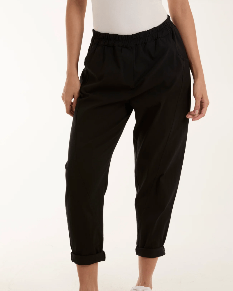 Black Washed Relaxed Fit Magic Trousers - Pink Poodle Boutique - NV3812IT003 - BLACK
