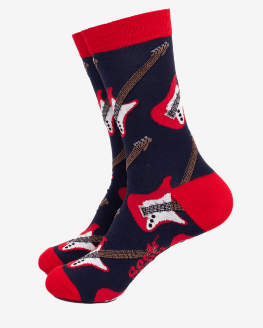 Blue & Red Electric Guitar Bamboo Socks - Pink Poodle Boutique - 4931BLRE.1