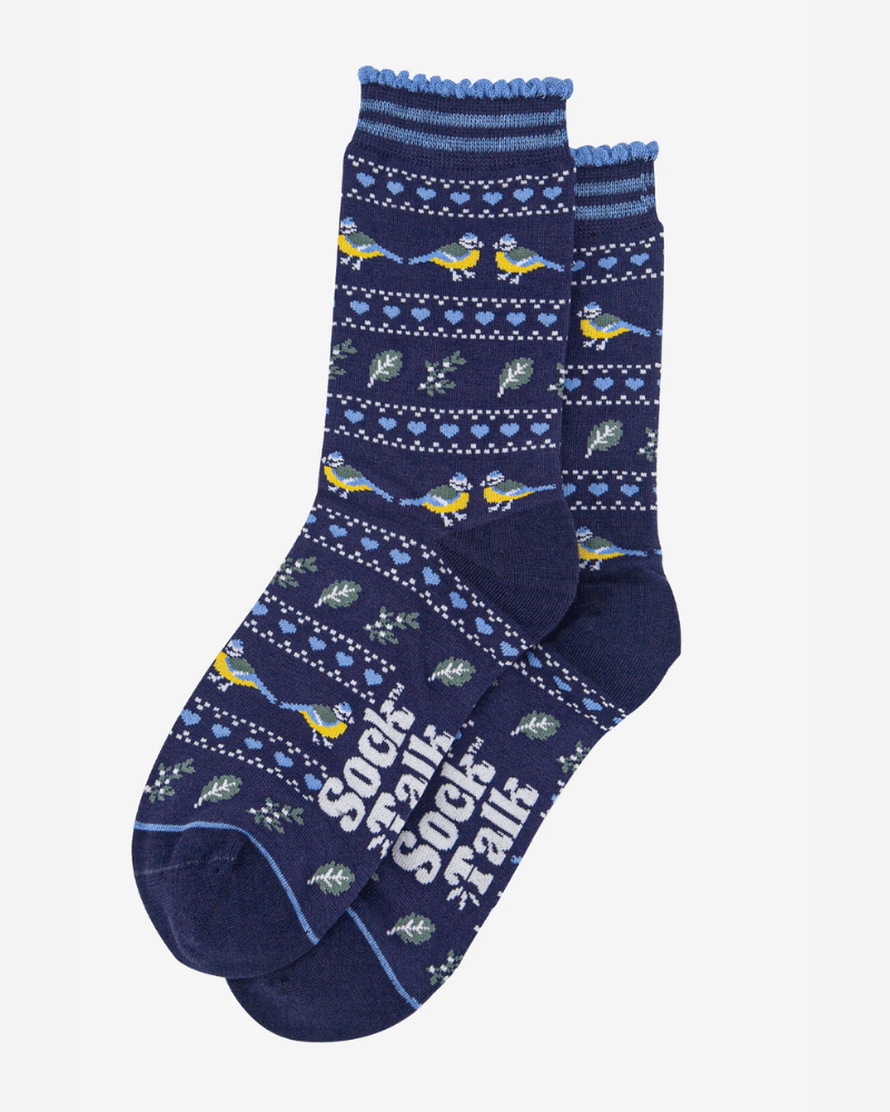 Blue Tits Fair Isle Bamboo Socks - Pink Poodle Boutique - 4485BLUSNB