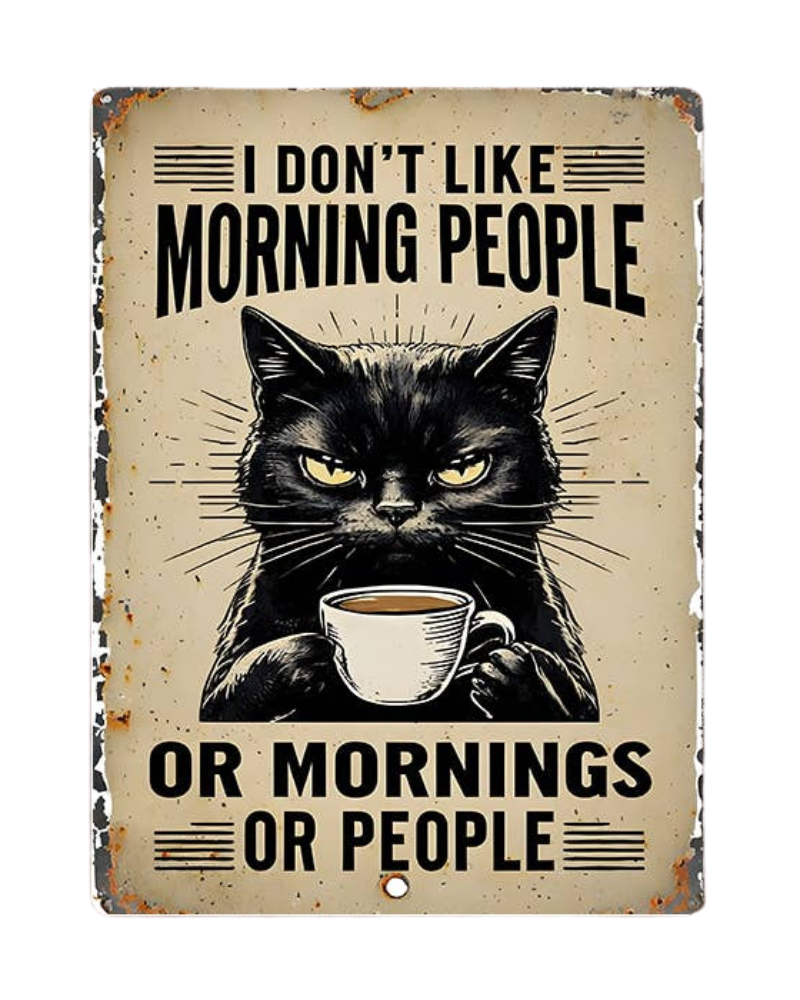 I Don't Like Morning People Cat Coffee Metal Sign Plaque 6x8inch
