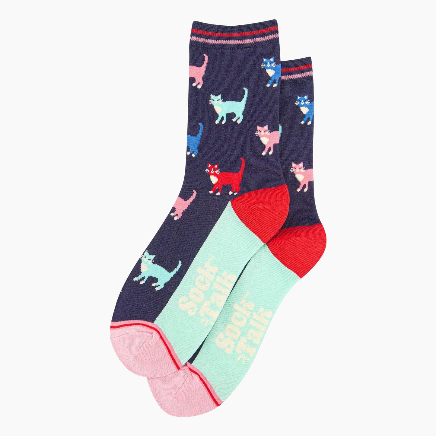 Navy Multi Cat Bamboo Crew Socks
