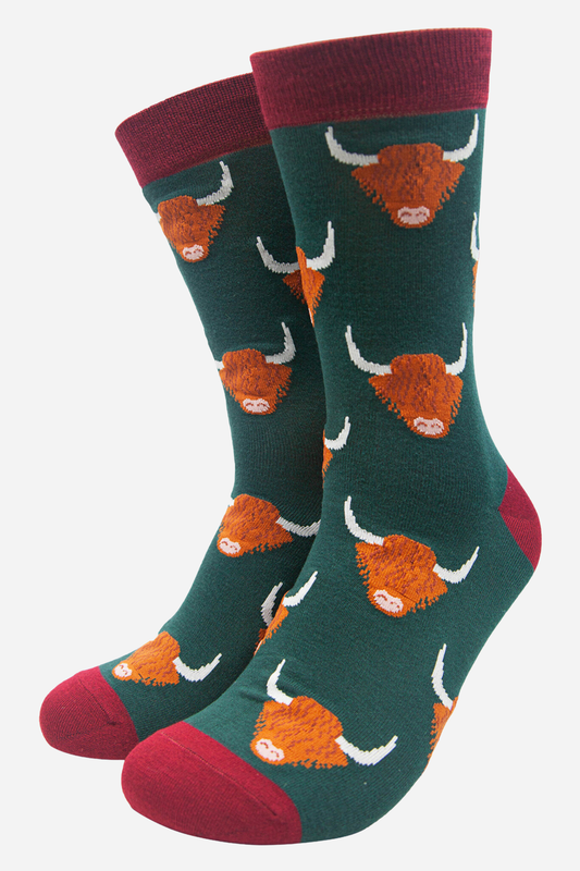 Green & Red Highland Cow Bamboo Socks