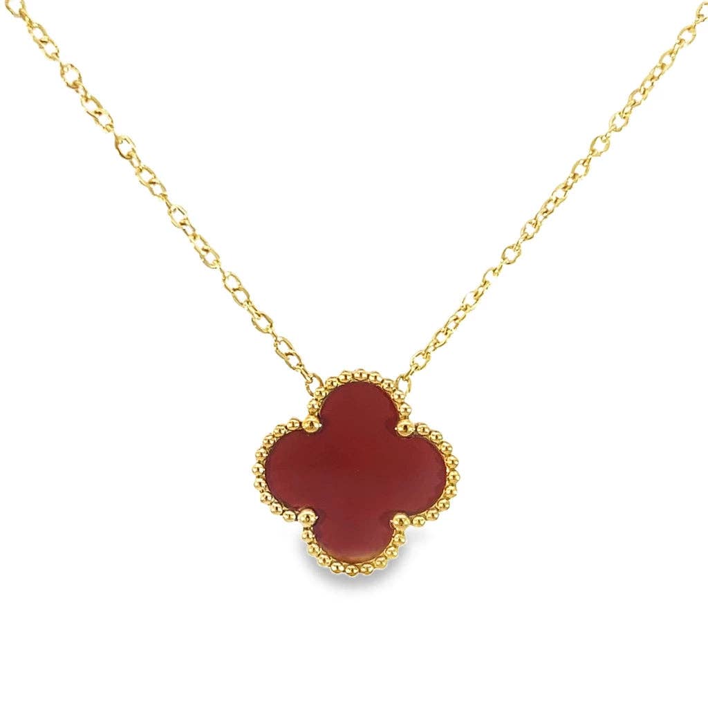 Red Four Leaf Clover Pendant Necklace 18K Gold Plated