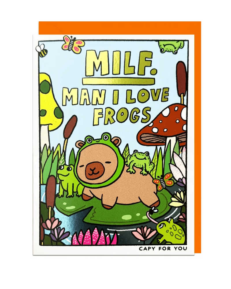 Capybara Man I Love Frogs Greeting Card - Pink Poodle Boutique - 