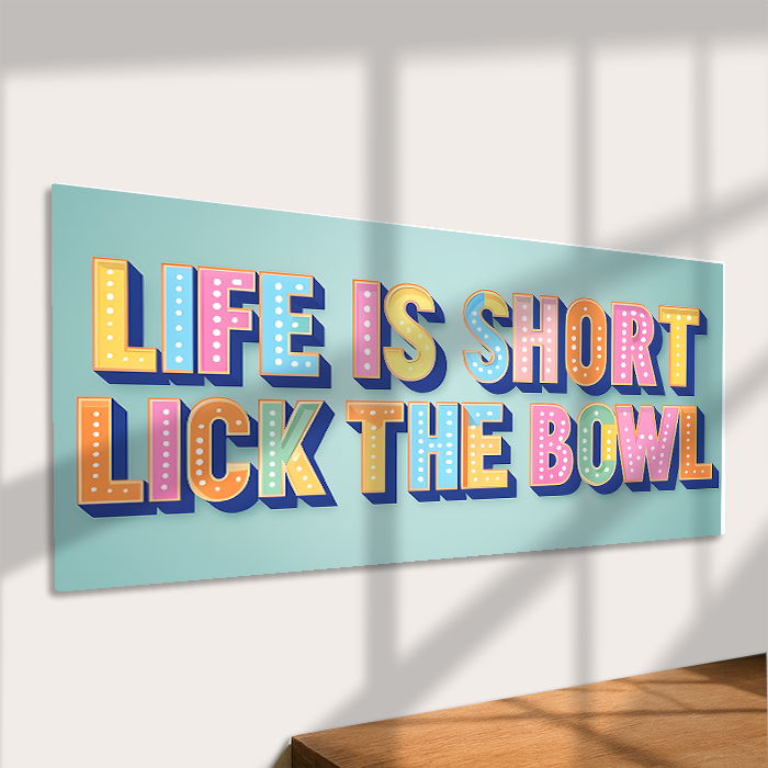Life Is Short Lick the Bowl Metal Wall Sign Plaque 12x6inch