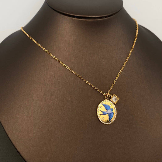 Swallow Inlaid Oval 18K Gold-Plated Necklace