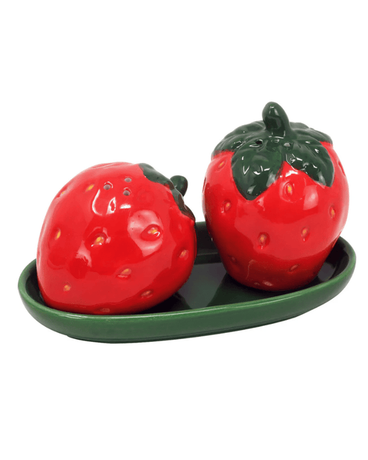 Ceramic Strawberry Salt & Pepper Set with Tray - Pink Poodle Boutique - KG3793