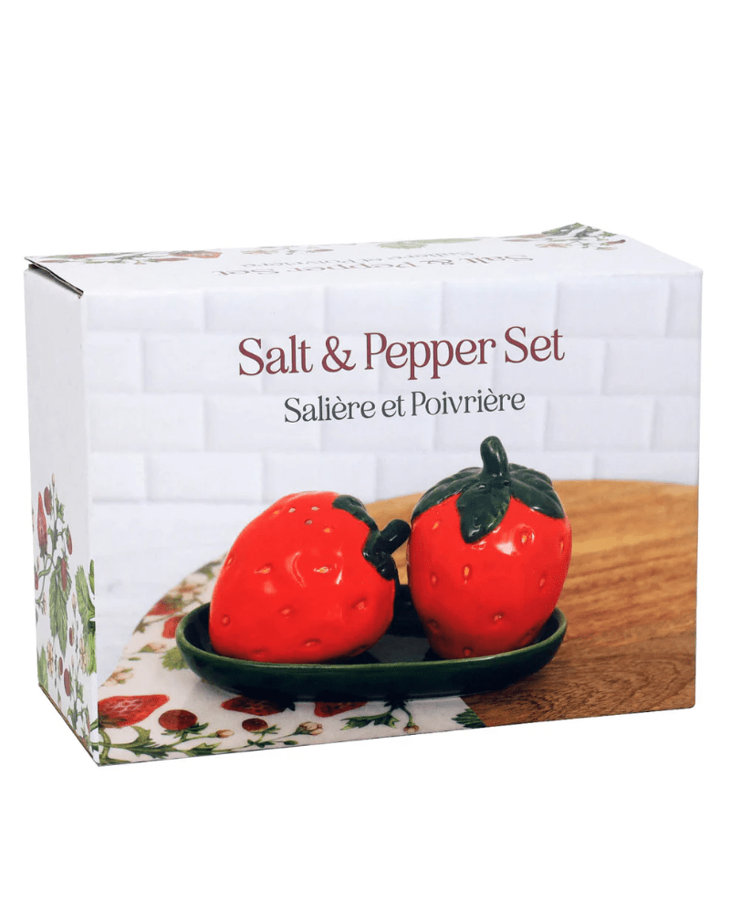 Ceramic Strawberry Salt & Pepper Set with Tray - Pink Poodle Boutique - KG3793