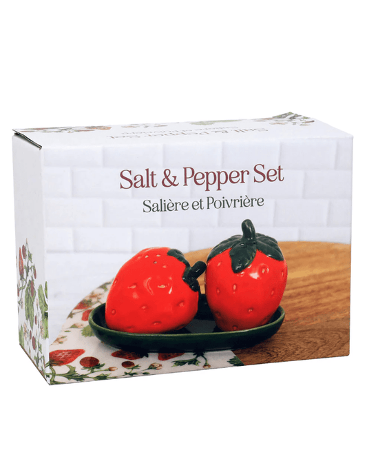 Ceramic Strawberry Salt & Pepper Set with Tray - Pink Poodle Boutique - KG3793