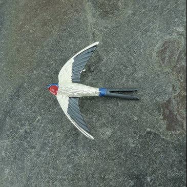 Swallow Bird In Flight Brooch Silver Plated