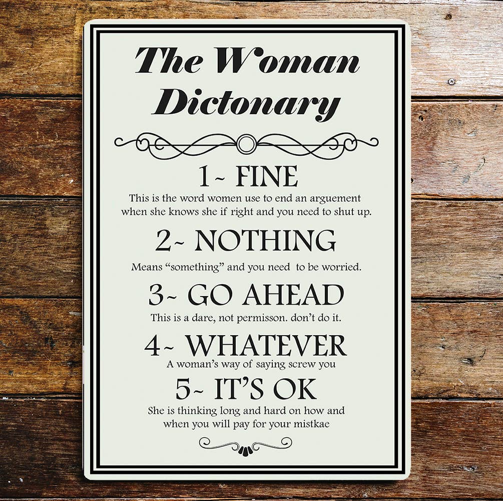 The Woman Dictionary Metal Wall Sign Plaque 6x8inch