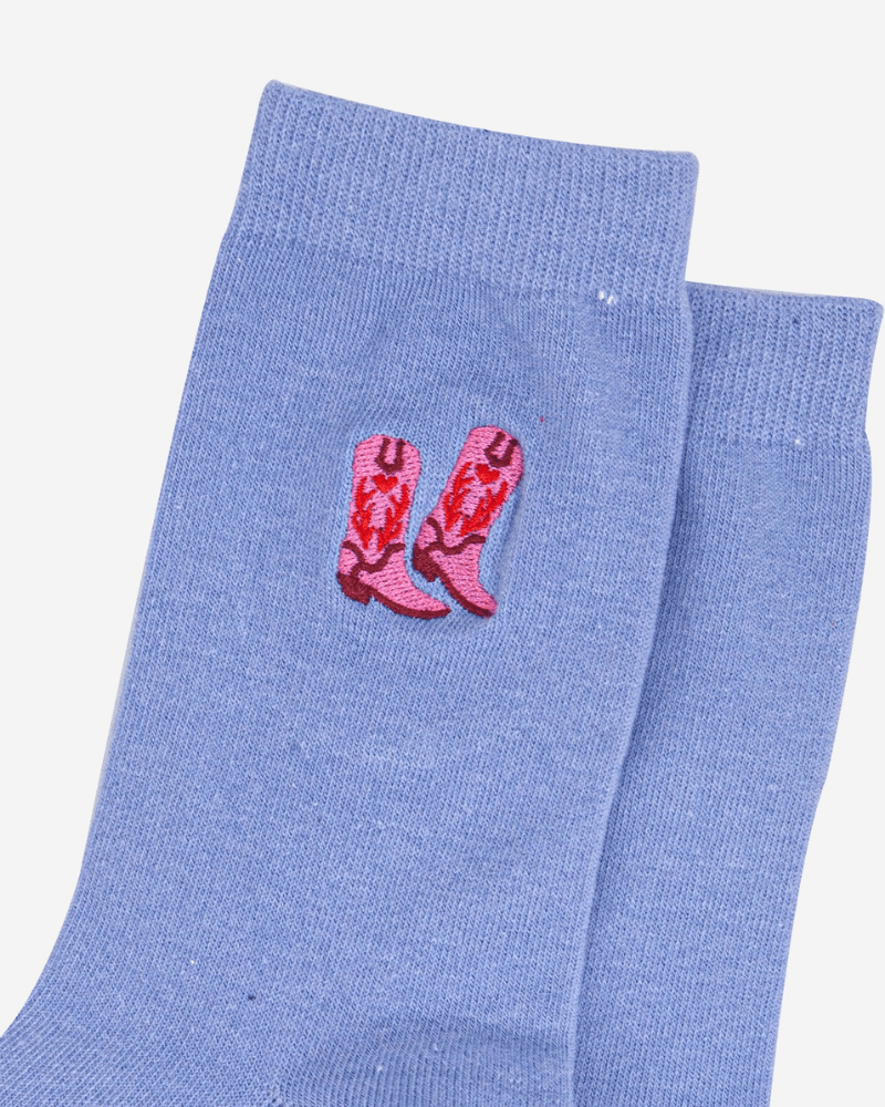 Cowboy Boot Embroidered Socks - Pink Poodle Boutique - 4535BOOTLB