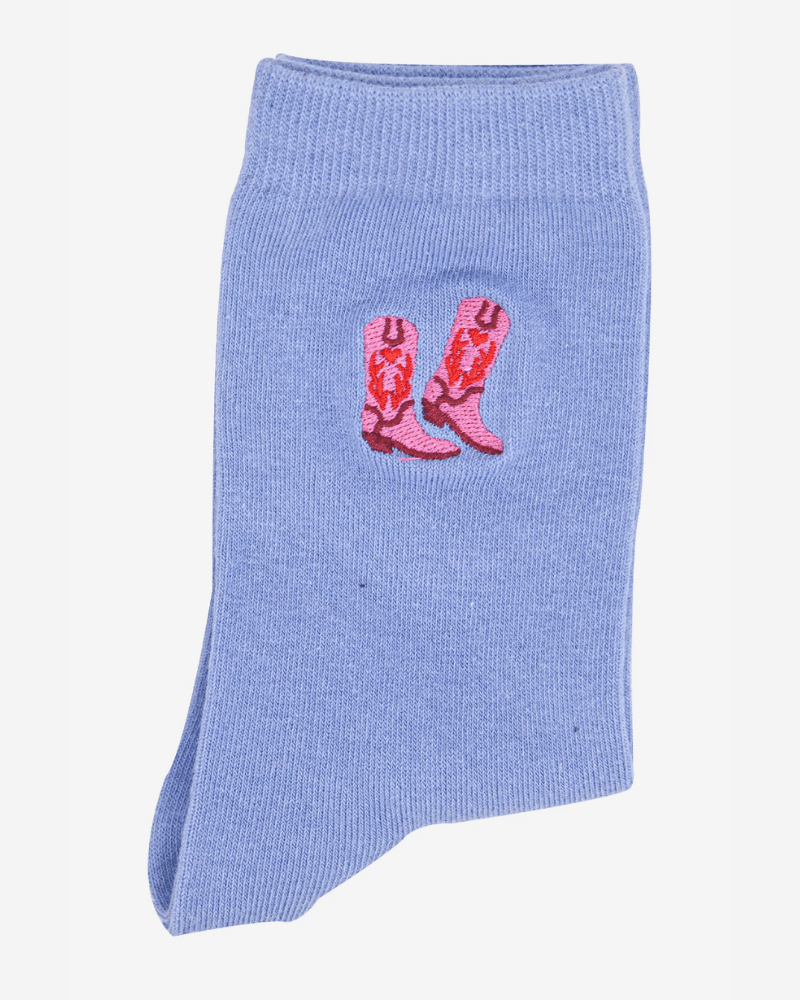 Cowboy Boot Embroidered Socks - Pink Poodle Boutique - 4535BOOTLB