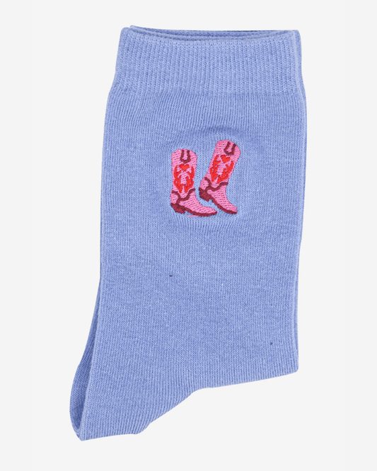 Cowboy Boot Embroidered Socks - Pink Poodle Boutique - 4535BOOTLB