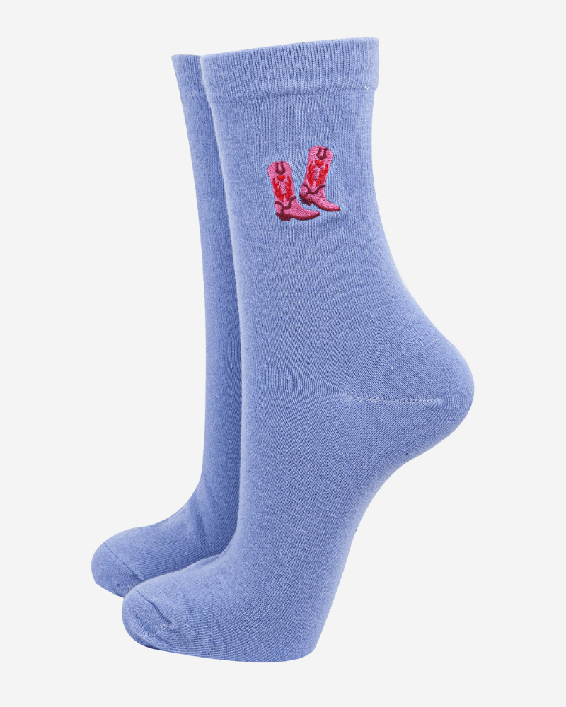 Cowboy Boot Embroidered Socks - Pink Poodle Boutique - 4535BOOTLB