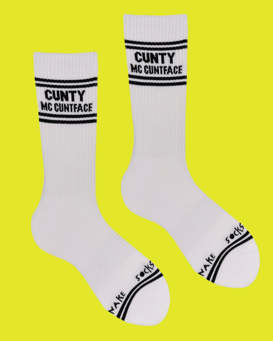 Cunty McCuntface Sweary Sport Socks White & Black - Pink Poodle Boutique - SS002OS-WHITE