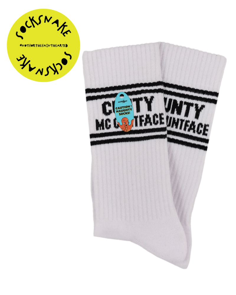 Cunty McCuntface Sweary Sport Socks White & Black - Pink Poodle Boutique - SS002OS-WHITE