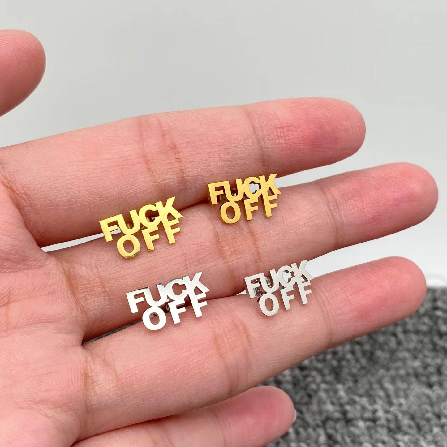 FUCK OFF Stainless Steel Earring Studs