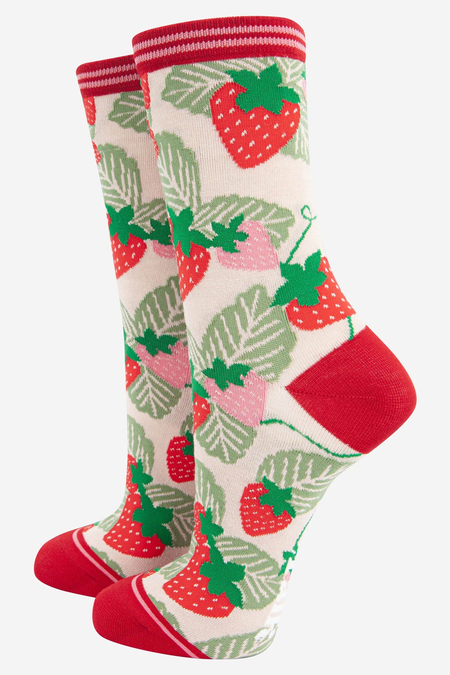 Strawberry Print Bamboo Crew Socks
