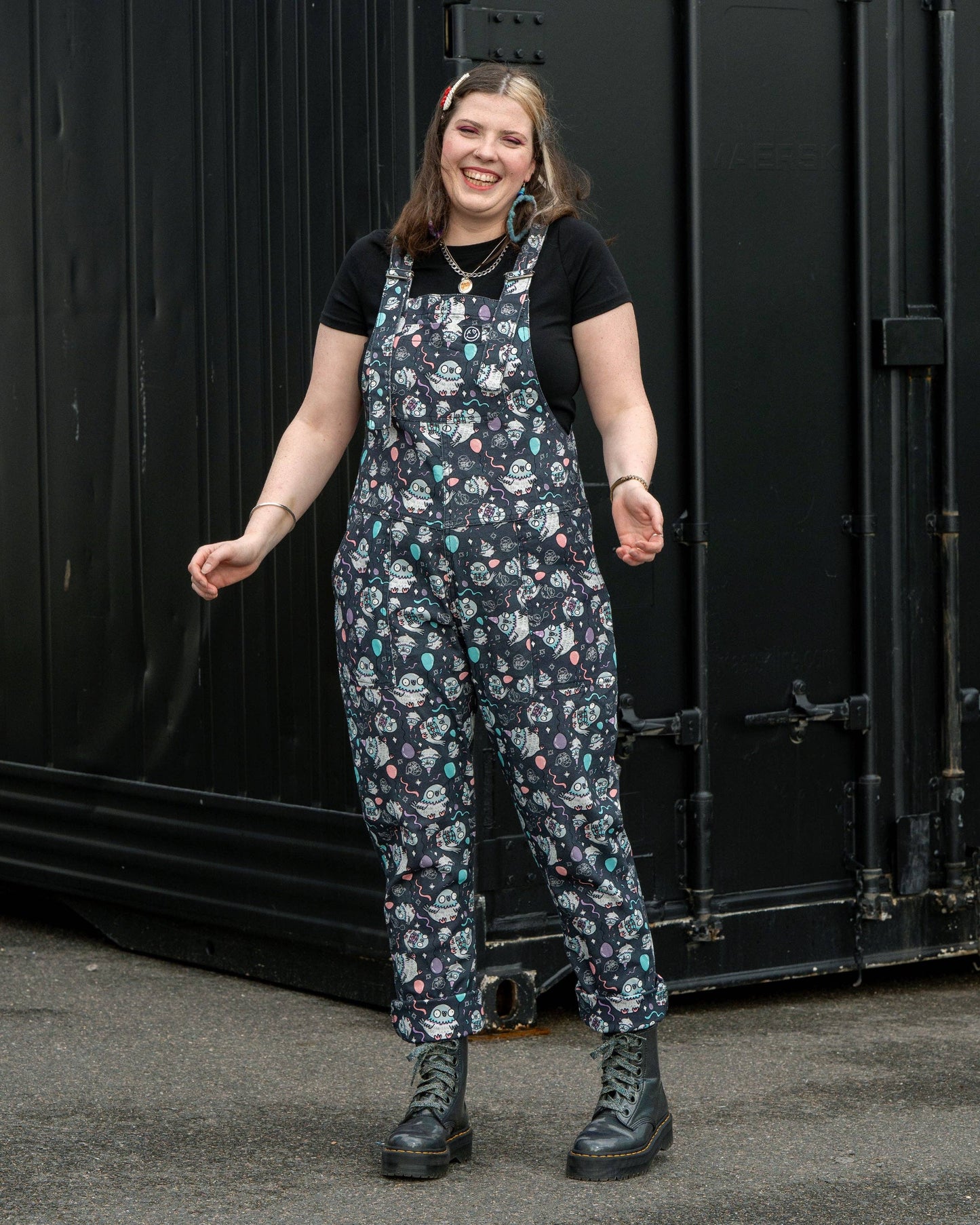 Pigeon Party Stretch Dungarees by Rebel Romance x Katie Abey