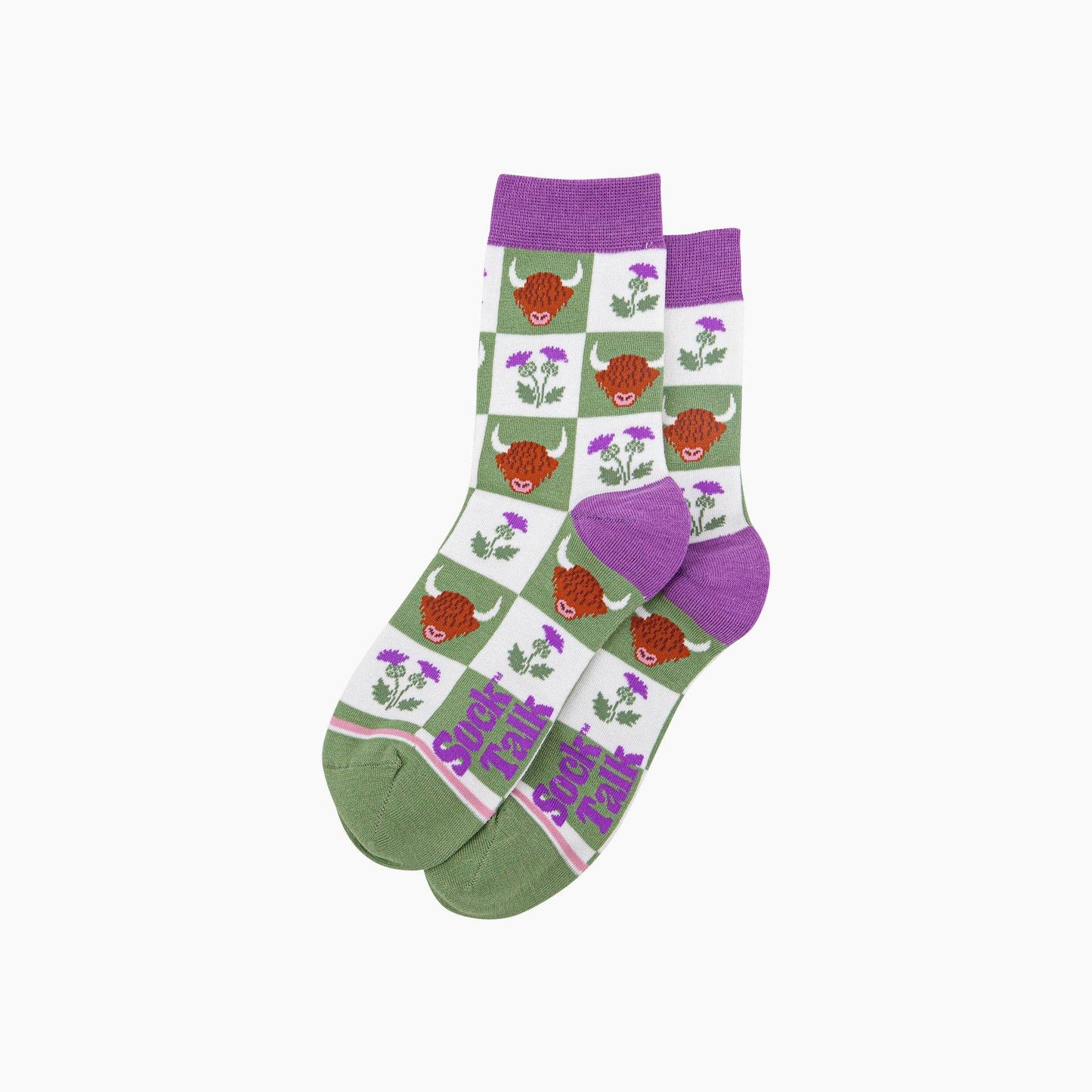 Highland Cow Thistle Checkerboard Bamboo Socks