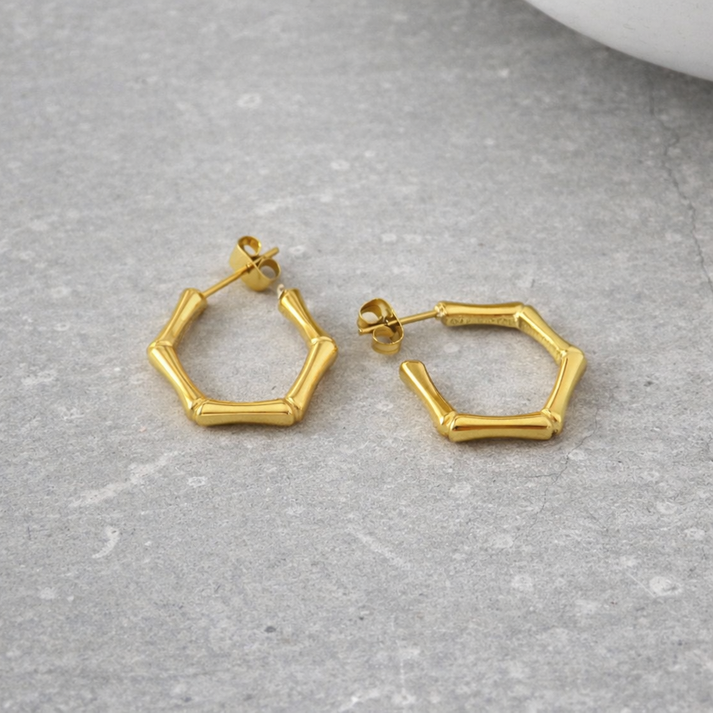 Tarnish Resistant Hexagonal Studs in Gold