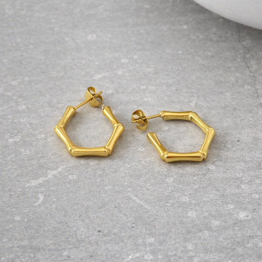 Tarnish Resistant Hexagonal Studs in Gold