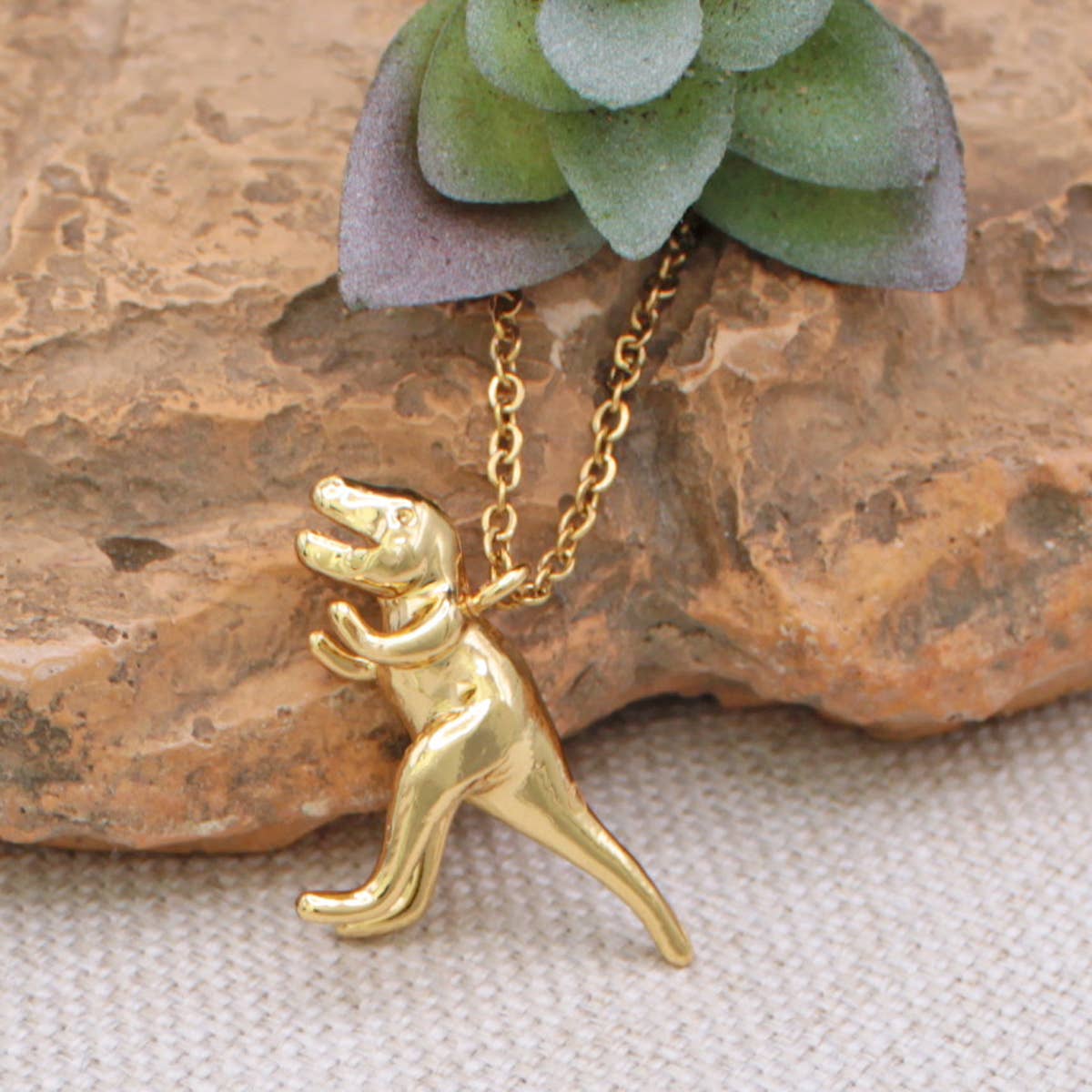Prehistoric Times Gold Tyrannosaurus Rex Necklace