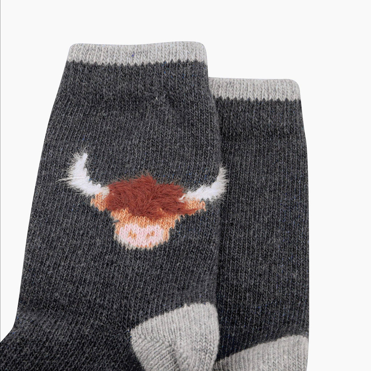 Highland Cow Wool Fluffy Element Socks in Dark Grey Marl