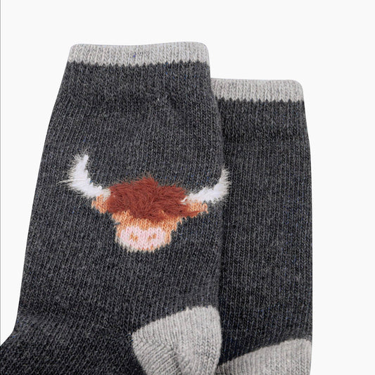 Highland Cow Wool Fluffy Element Socks in Dark Grey Marl