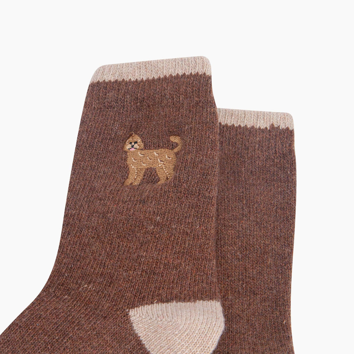 Labradoodle Embroidered Wool Socks in Brown