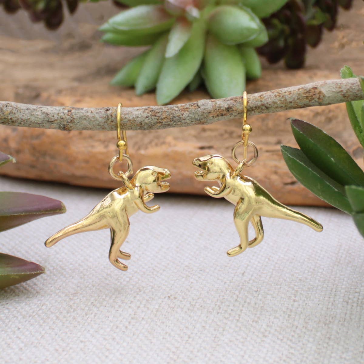 Prehistoric Times Gold Tyrannosaurus Rex Earrings