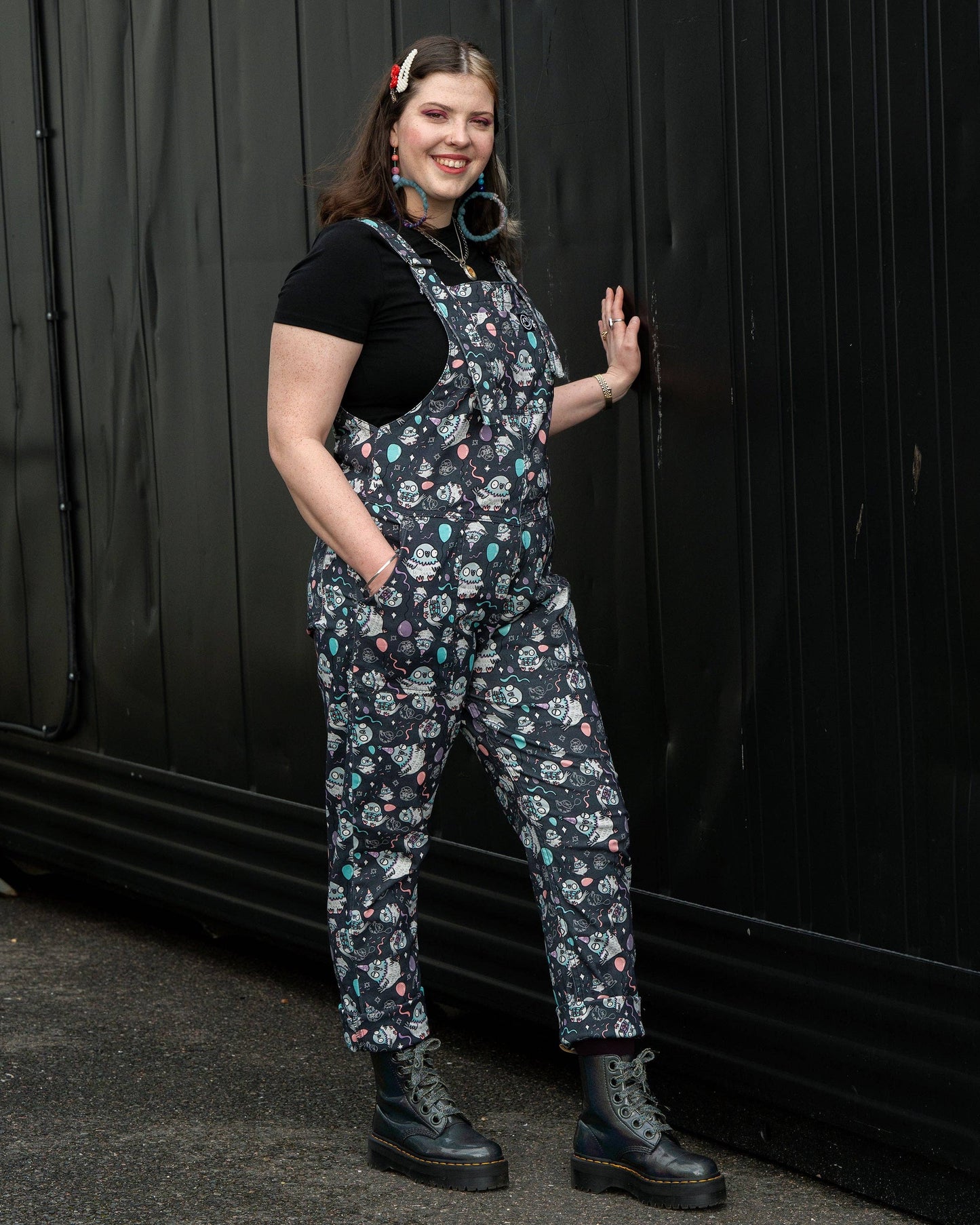 Pigeon Party Stretch Dungarees by Rebel Romance x Katie Abey