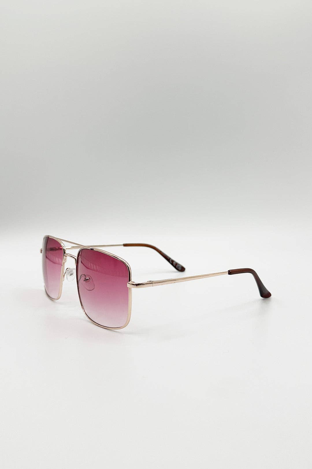 Metal Frame Square Aviator Sunglasses In Gold & Pink
