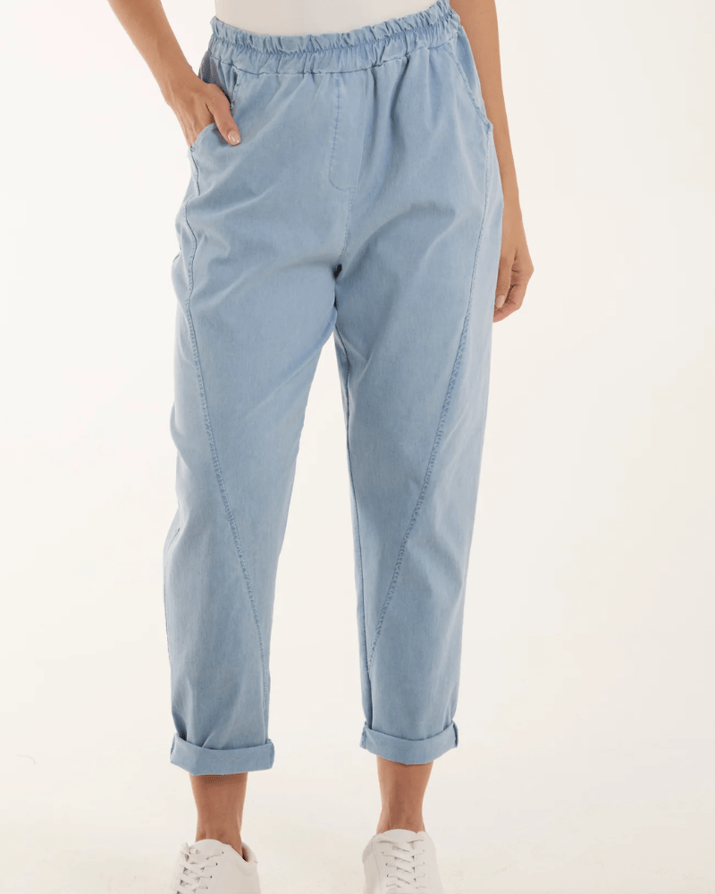 Denim Washed Relaxed Fit Magic Trousers - Pink Poodle Boutique - NV3812IT003 - DENIM