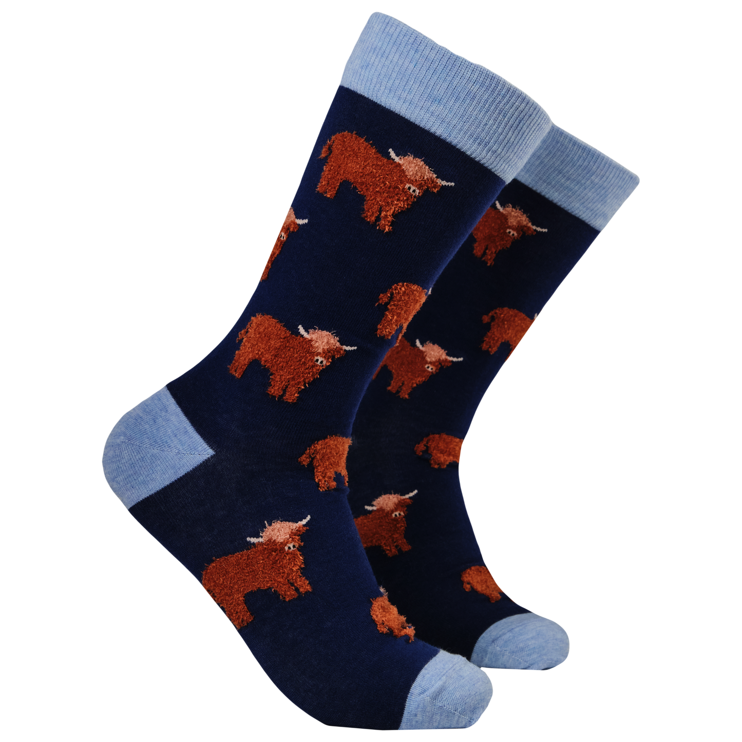 Navy Fluffy Highland Cow Crew Socks