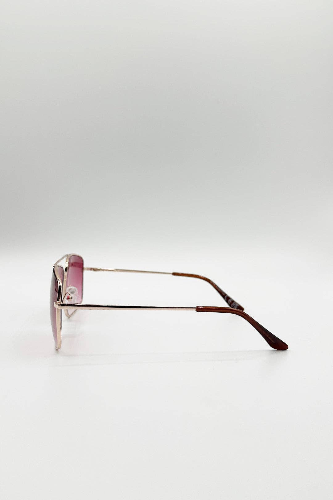 Metal Frame Square Aviator Sunglasses In Gold & Pink