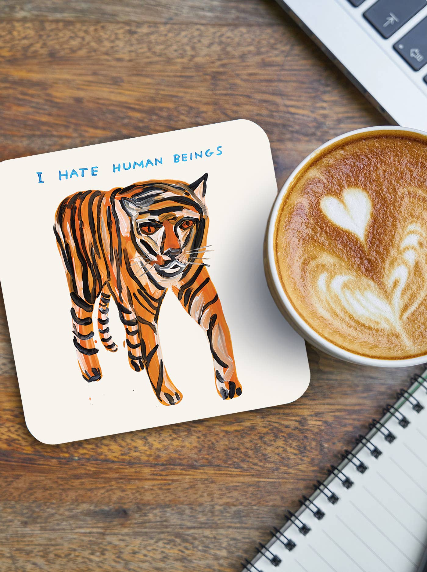Tiger Hates Humans David Shrigley Coaster