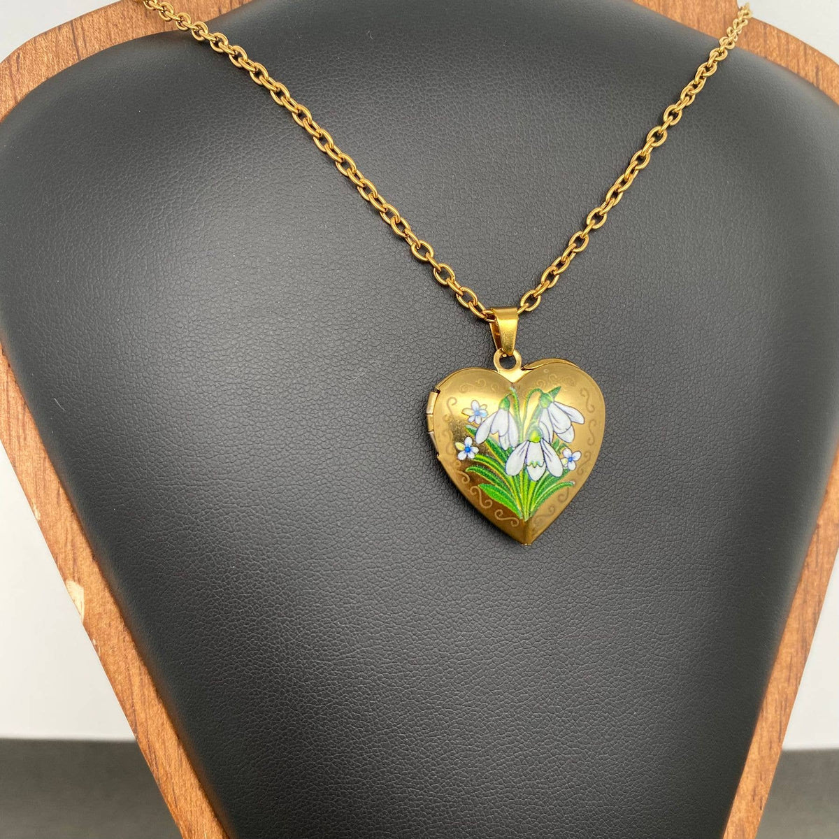 Flower Pattern Heart Locket 18K Gold Plated Necklace